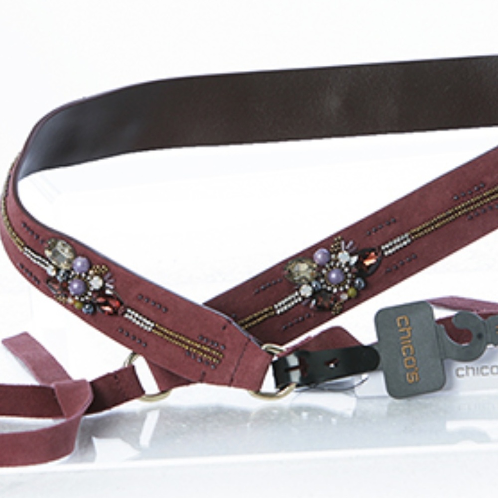 Chico's Leather Flower Jeweled Tie  Belt  NWT